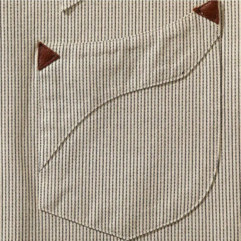 Camisa vaquera vintage de rayas tejidas en beige - image 5