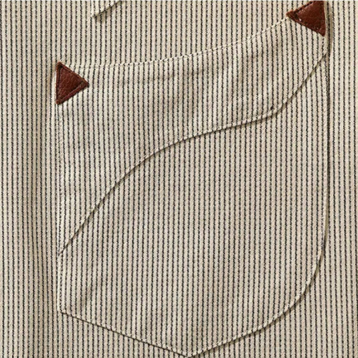 Camisa vaquera vintage de rayas tejidas en beige - image 5
