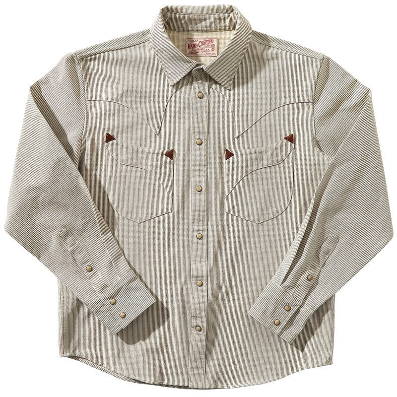 Camisa vaquera vintage de rayas tejidas en beige - Beige - 2XL - image 1