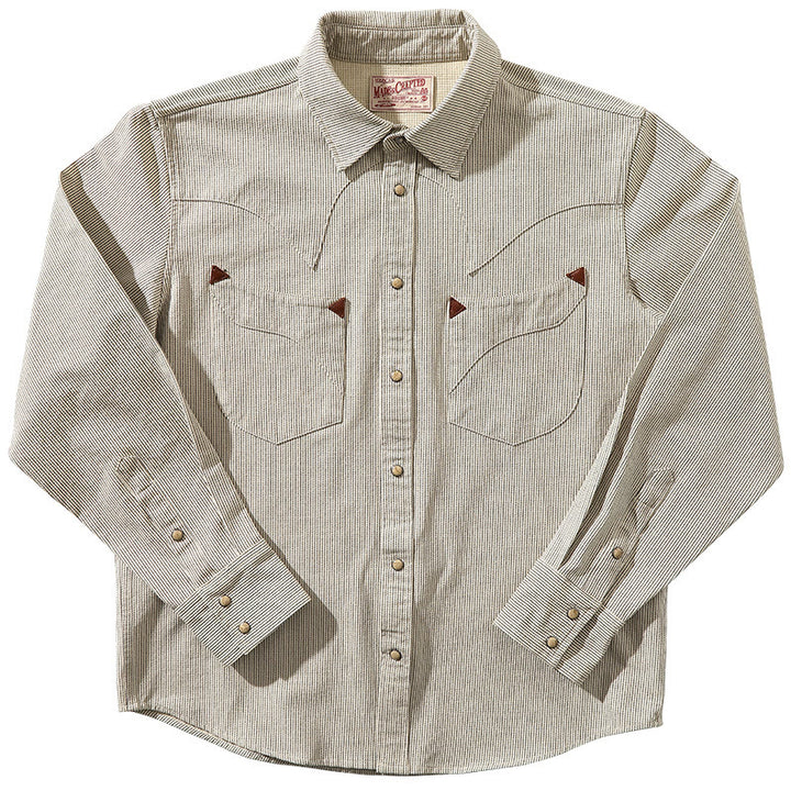 Camisa vaquera vintage de rayas tejidas en beige - Beige - 2XL - image 1