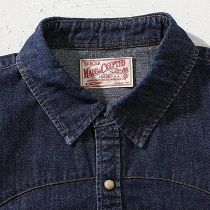 Camisa vaquera vintage azul oscuro lavada estilo western - image 5