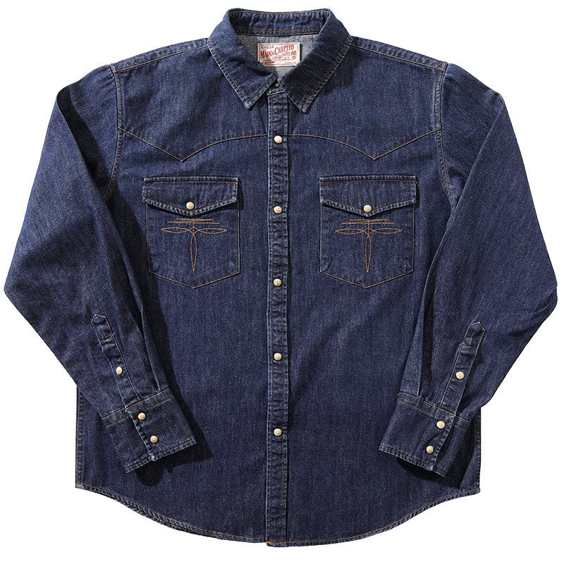 Camisa vaquera vintage azul oscuro lavada estilo western - Azul oscuro - 3XL - image 1