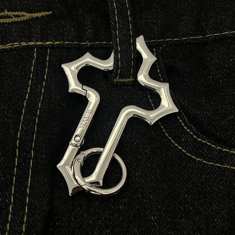 Llavero de aleación con diseño de cruz hueca y anillo - image 0