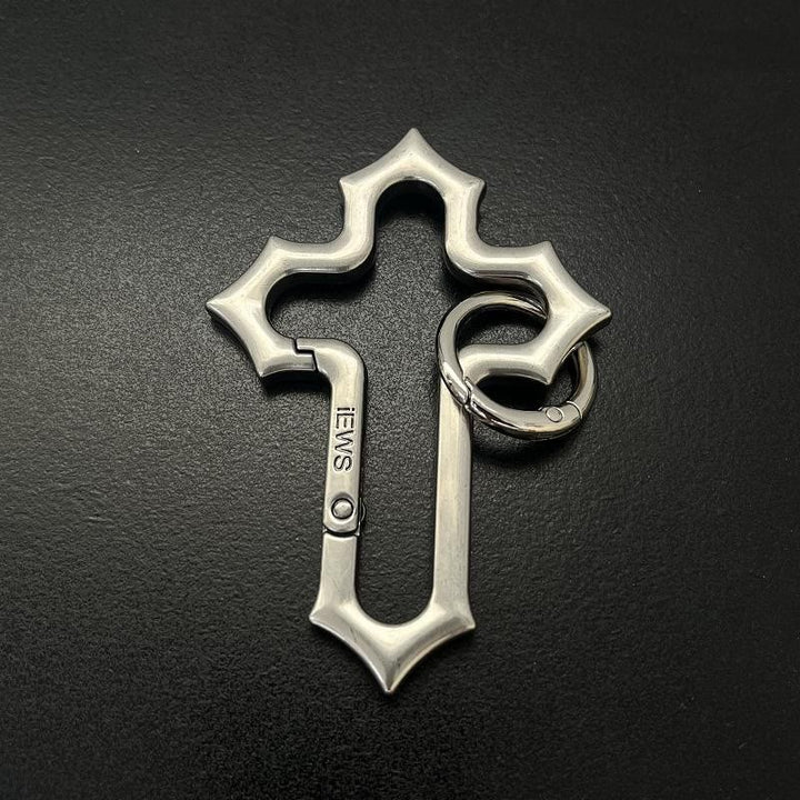 Llavero de aleación con diseño de cruz hueca y anillo - Plata antigua - image 3