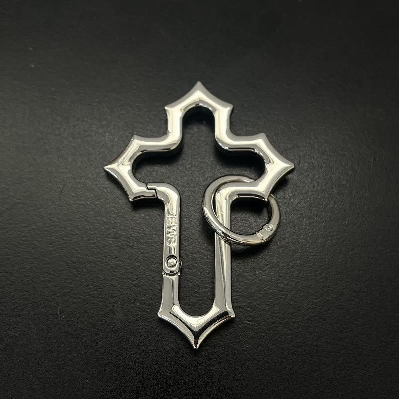 Llavero de aleación con diseño de cruz hueca y anillo - Plata - image 2