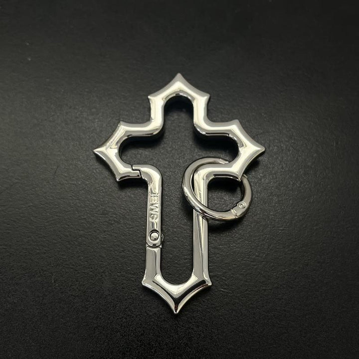 Llavero de aleación con diseño de cruz hueca y anillo - Plata - image 2