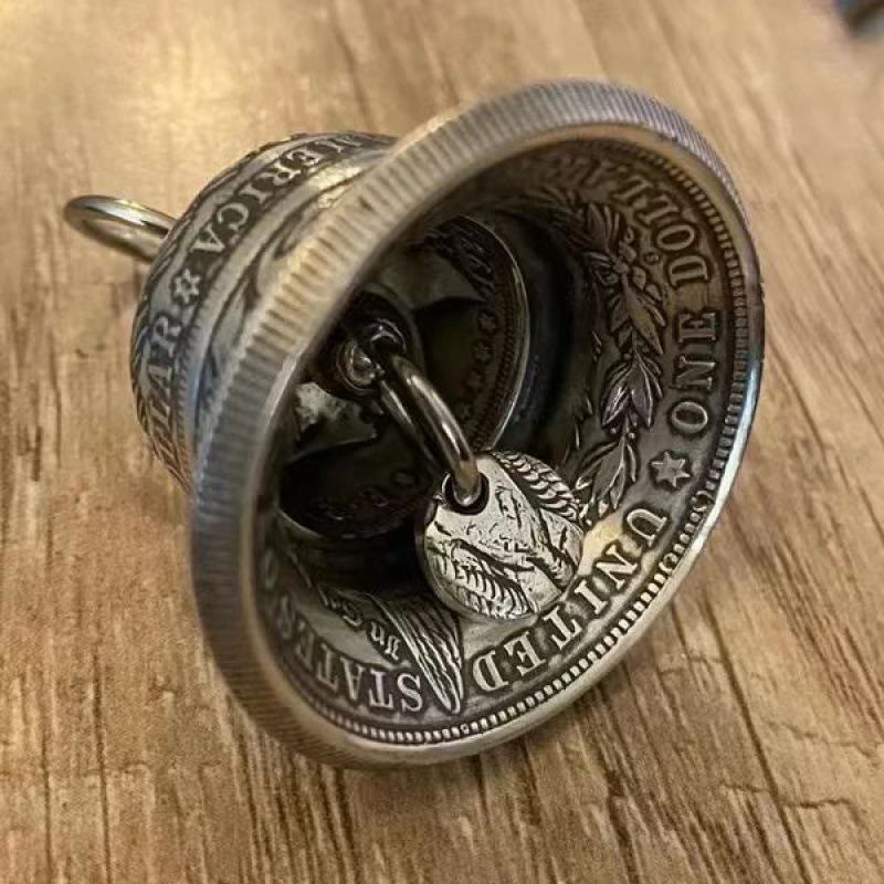 Llavero vintage con forma de campana de dólar de plata Morgan - image 3