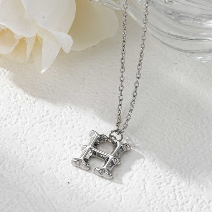 Elegante collar con colgante de letra dorada y plateada para mujer - Plata - H - image 35