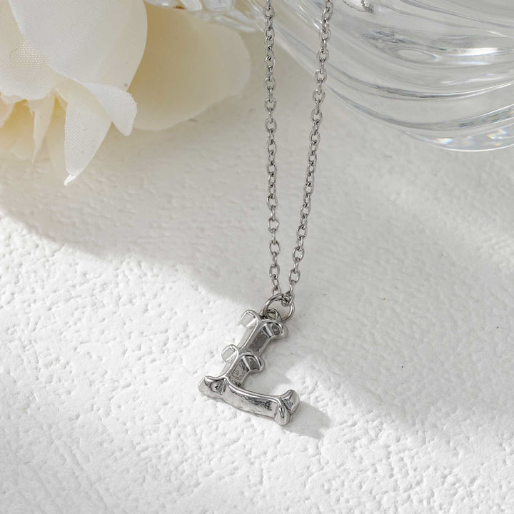 Elegante collar con colgante de letra dorada y plateada para mujer - Plata - L - image 39