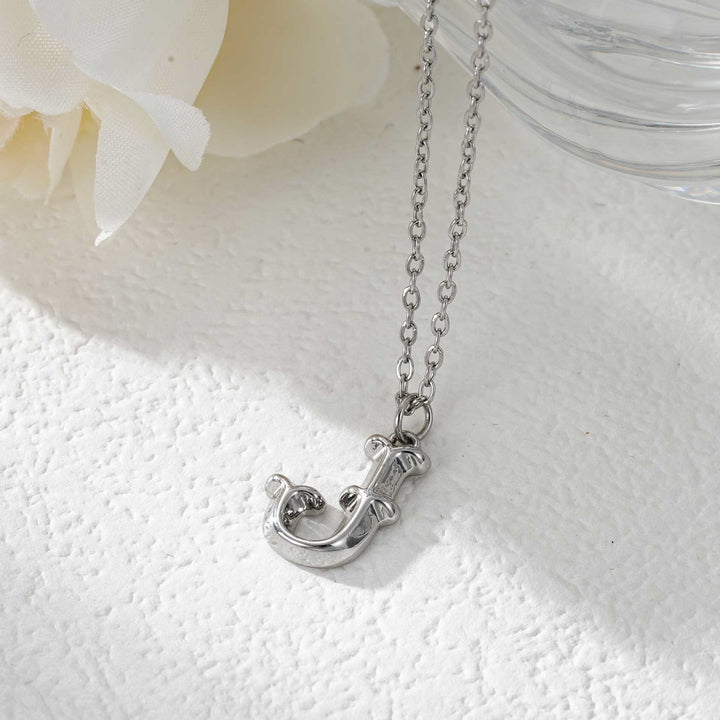 Elegante collar con colgante de letra dorada y plateada para mujer - Plata - J - image 37
