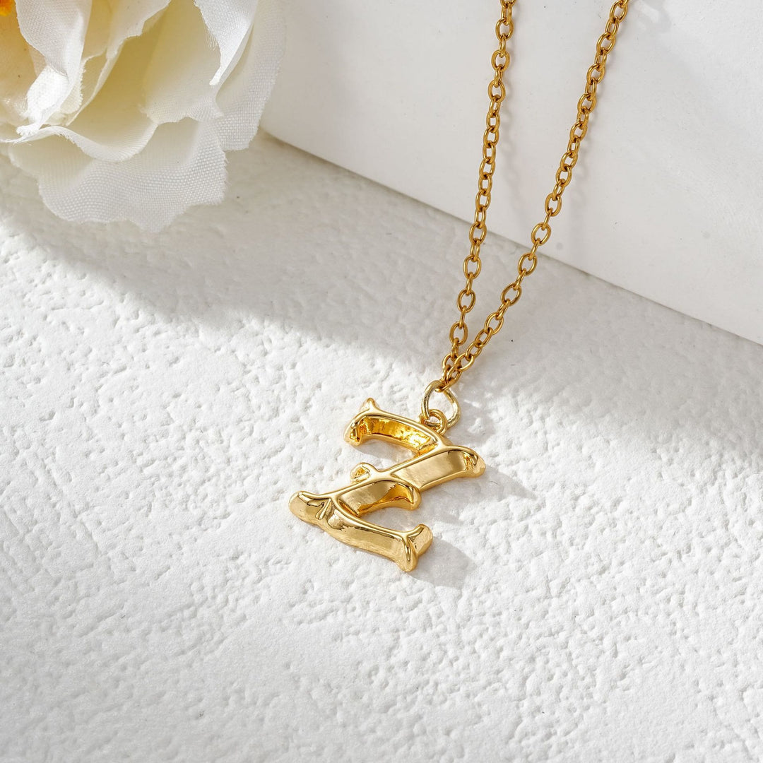 Elegante collar con colgante de letra dorada y plateada para mujer - Dorado - Z - image 27