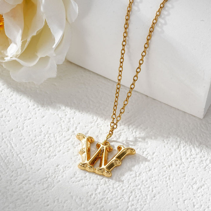 Elegante collar con colgante de letra dorada y plateada para mujer - Dorado - O - image 24