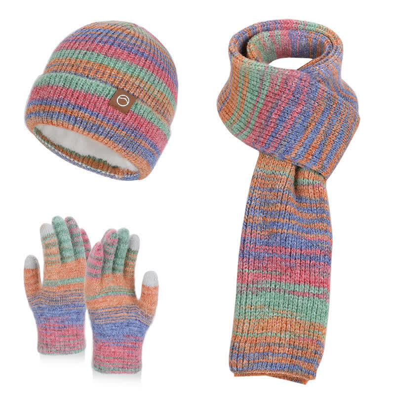 Conjunto de 3 guantes y gorro con rayas neutras multicolores - Vistoso - Ajustable (21 5/8"-23 5/8") - image 0
