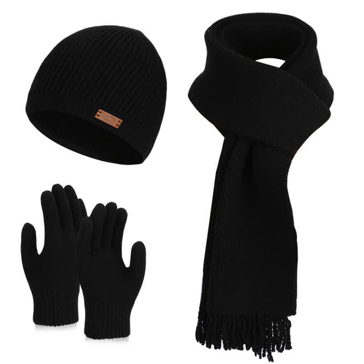 Conjunto de 3 gorros, bufandas y guantes de punto de color liso - Negro - Ajustable (21 5/8"-23 5/8") - image 18