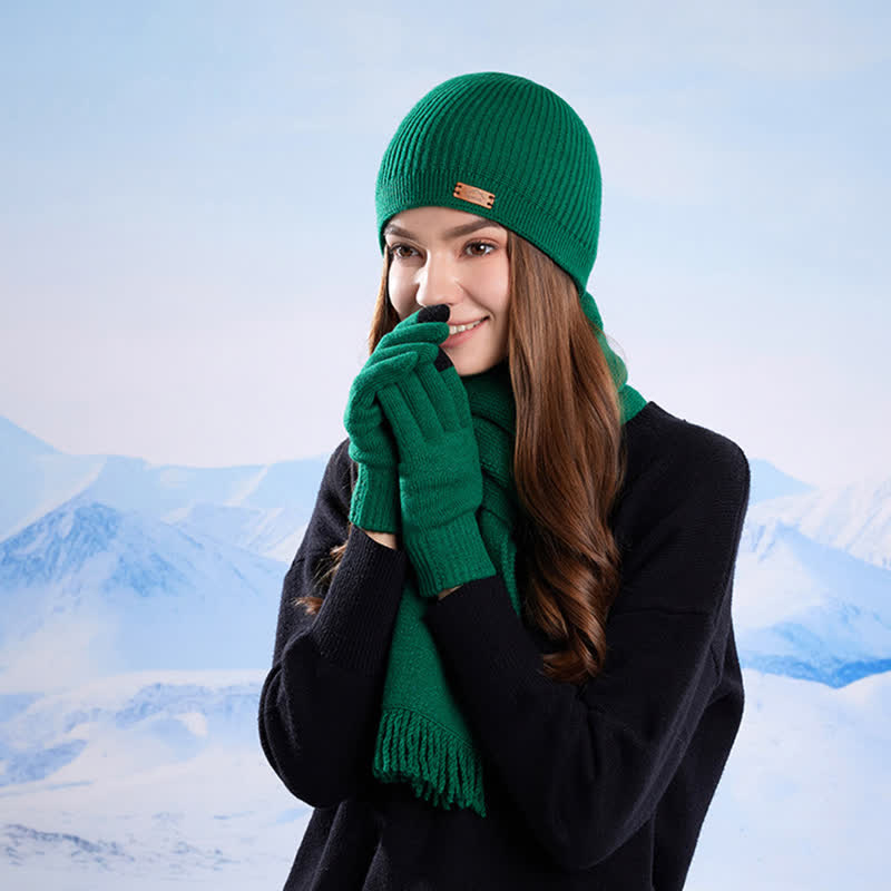 Conjunto de 3 gorros, bufandas y guantes de punto de color liso - image 16