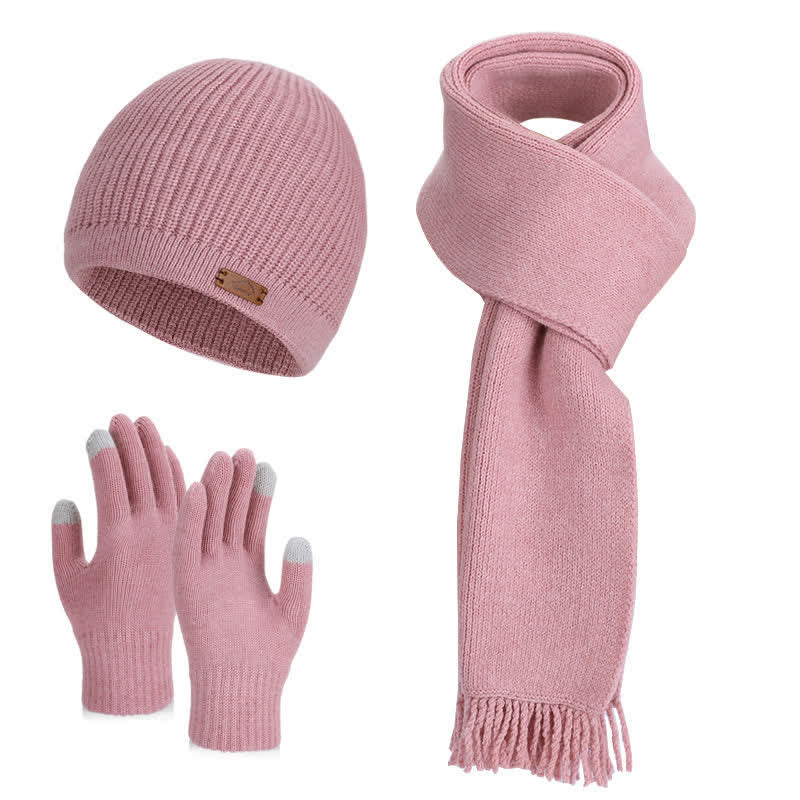 Conjunto de 3 gorros, bufandas y guantes de punto de color liso - Rosa - Ajustable (21 5/8"-23 5/8") - image 9