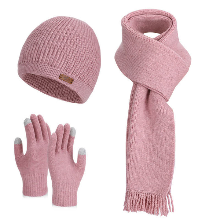 Conjunto de 3 gorros, bufandas y guantes de punto de color liso - Rosa - Ajustable (21 5/8"-23 5/8") - image 9