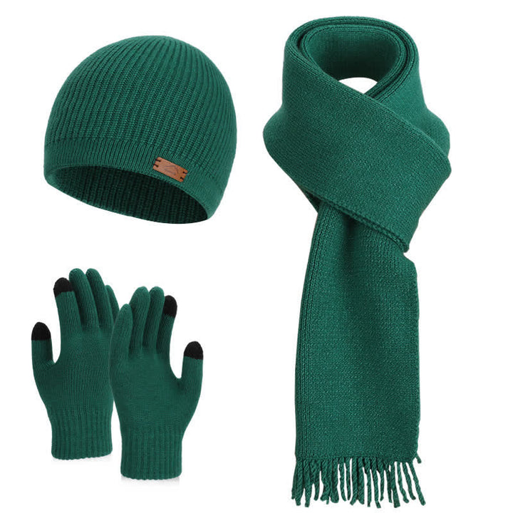 Conjunto de 3 gorros, bufandas y guantes de punto de color liso - Verde - Ajustable (21 5/8"-23 5/8") - image 15