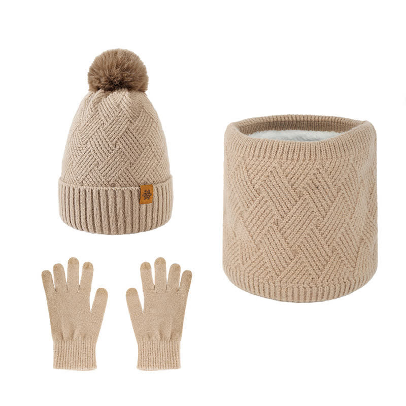 Conjunto de 3 guantes y polainas para el cuello con patrón de tejido - Caqui - Ajustable (21 1/4"-22 7/8") - image 14