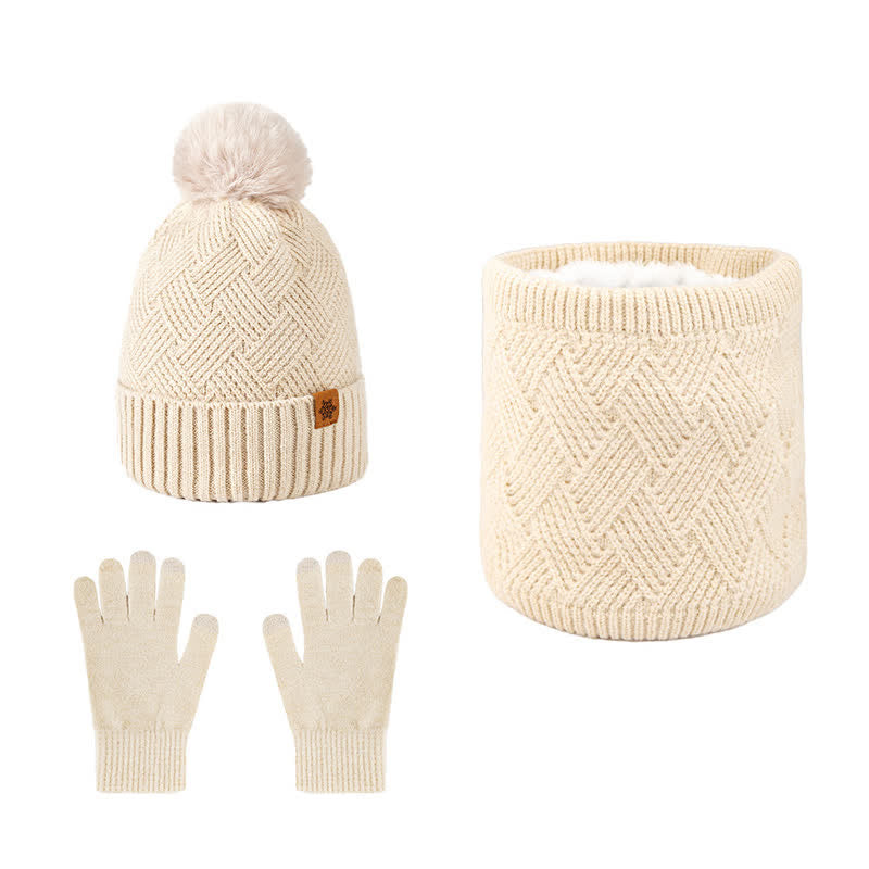 Conjunto de 3 guantes y polainas para el cuello con patrón de tejido - Beige - Ajustable (21 1/4"-22 7/8") - image 12