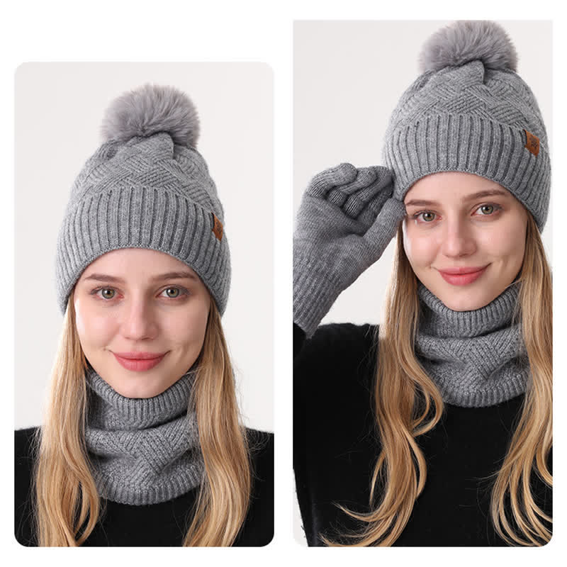 Conjunto de 3 guantes y polainas para el cuello con patrón de tejido - image 2