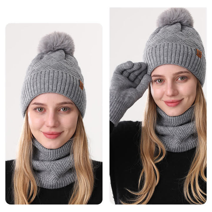 Conjunto de 3 guantes y polainas para el cuello con patrón de tejido - image 2