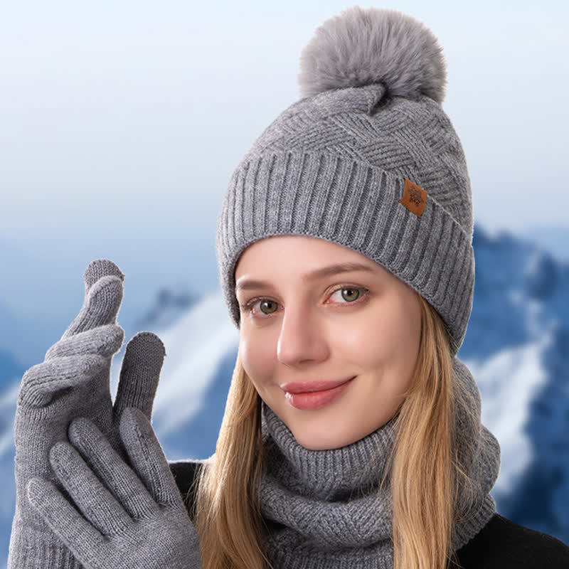 Conjunto de 3 guantes y polainas para el cuello con patrón de tejido - image 1