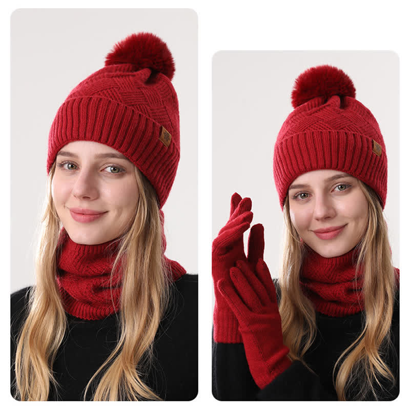 Conjunto de 3 guantes y polainas para el cuello con patrón de tejido - image 11