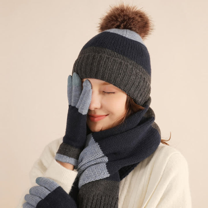 Conjunto de 3 piezas de gorro, bufanda y guantes cálidos con bloques de tres colores - image 11