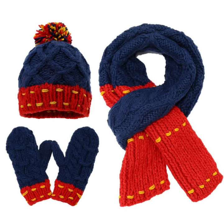 Conjunto de 3 piezas de gorro, bufanda y guantes con diseño de líneas modernas y bloques de color - Azul y rojo - Ajustable (21 1/4"-22 7/8") - image 0