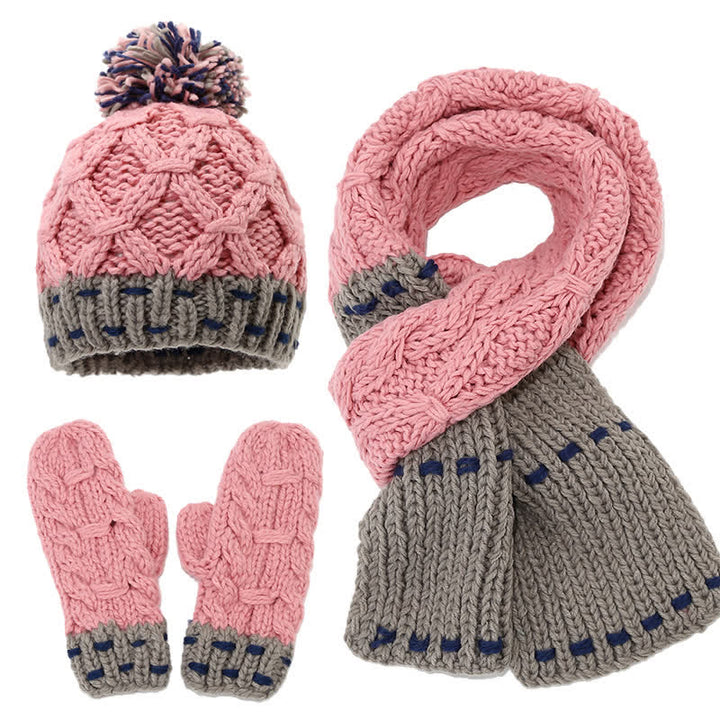 Conjunto de 3 piezas de gorro, bufanda y guantes con diseño de líneas modernas y bloques de color - Rosa y gris - Ajustable (21 1/4"-22 7/8") - image 4