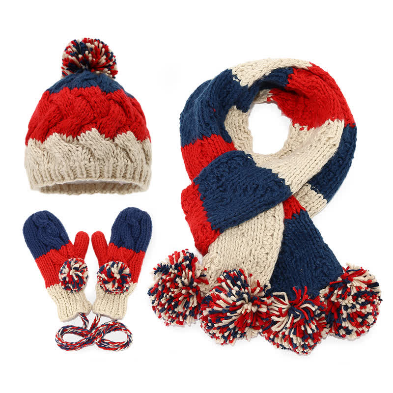 Juego de 3 guantes, bufanda y gorro con diseño giratorio y pompón - Rojo y azul - Ajustable (21 1/4"-22 7/8") - image 0