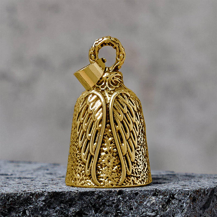 Llavero vintage con campana de motocicleta y alas de ángel - Dorado - Colgante - image 5