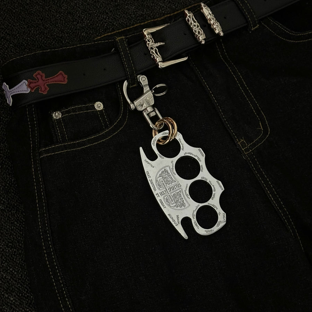 Llavero de puño americano de autodefensa de plata con doble anilla - image 1
