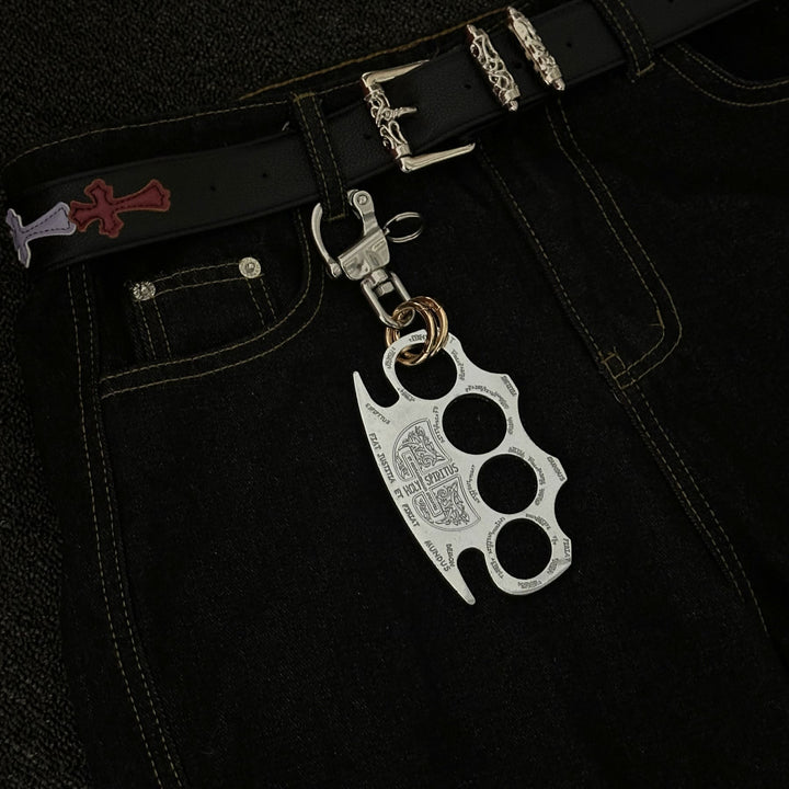Llavero de puño americano de autodefensa de plata con doble anilla - image 1