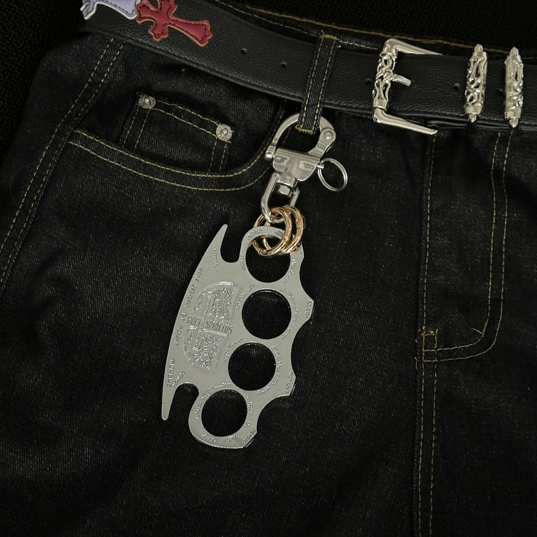 Llavero de puño americano de autodefensa de plata con doble anilla - Llavero - image 0