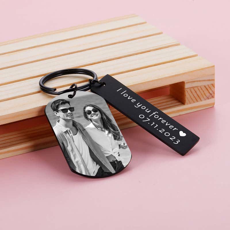 Llavero con foto y texto personalizados grabados con láser - Negro - image 0