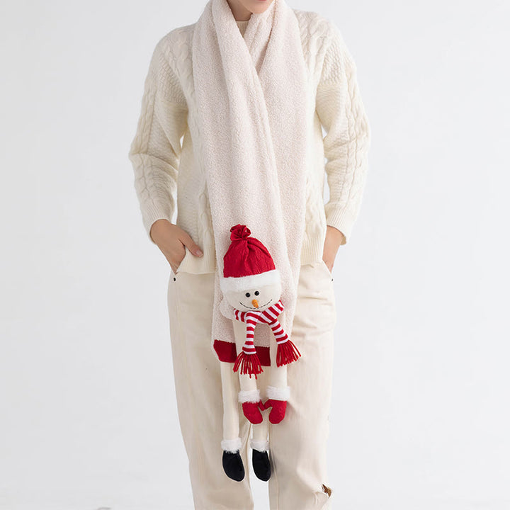 Bufanda de punto de invierno con muñeco de nieve y gorro rojo de Feliz Navidad - image 4