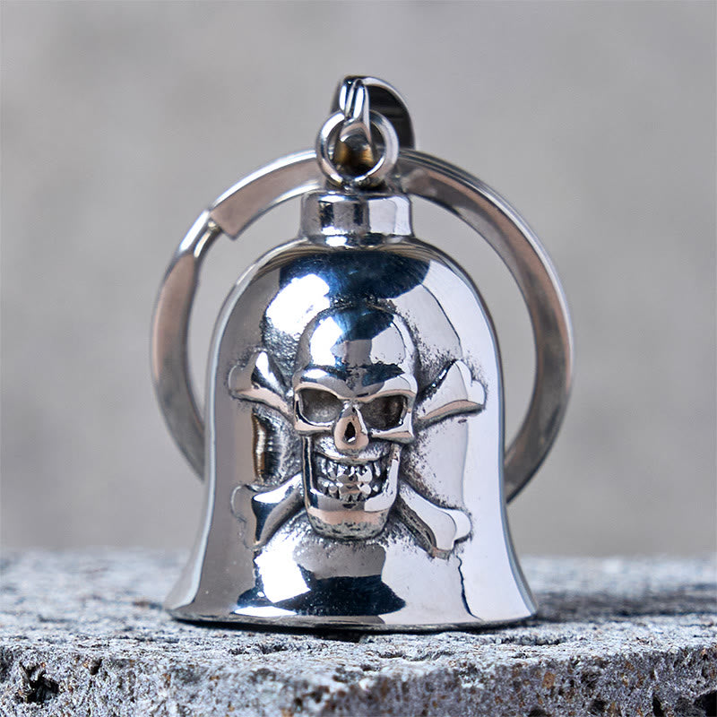Llavero de campana de montar con calavera vikinga plateada - Llavero - image 0