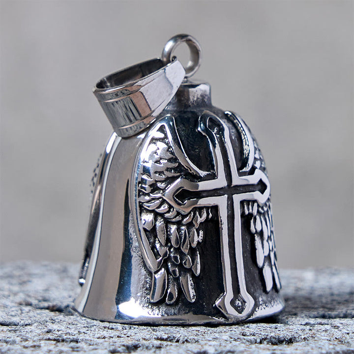 Llavero de campana con cruz vikinga y alas de plata - image 3