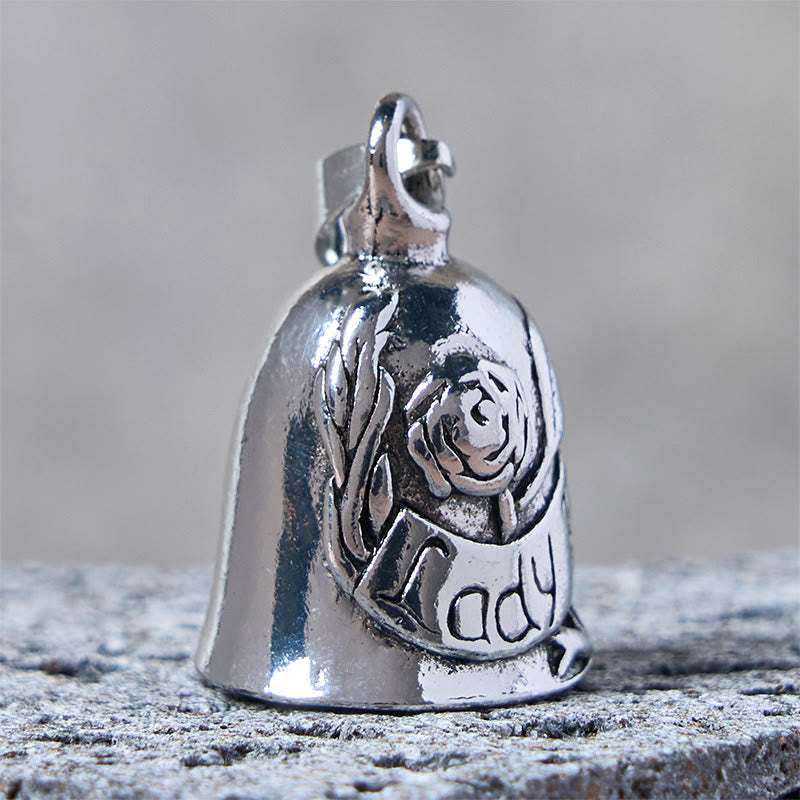 Llavero vintage con campana de motocicleta con rosa y dama jinete - image 3