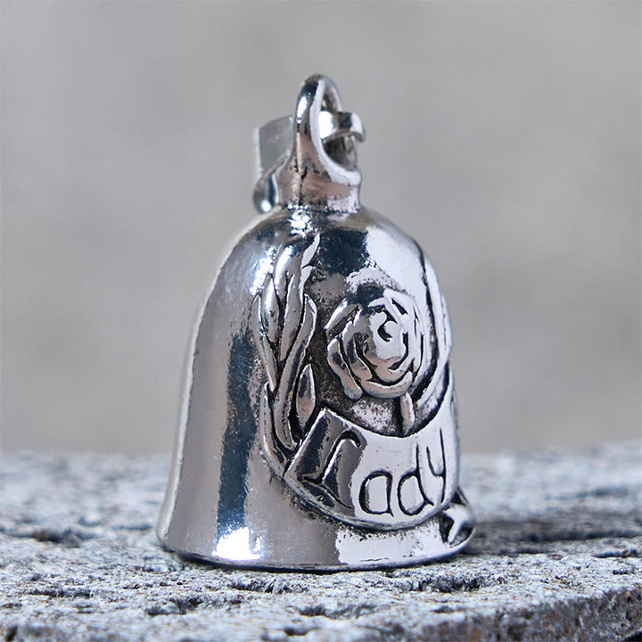 Llavero vintage con campana de motocicleta con rosa y dama jinete - image 3