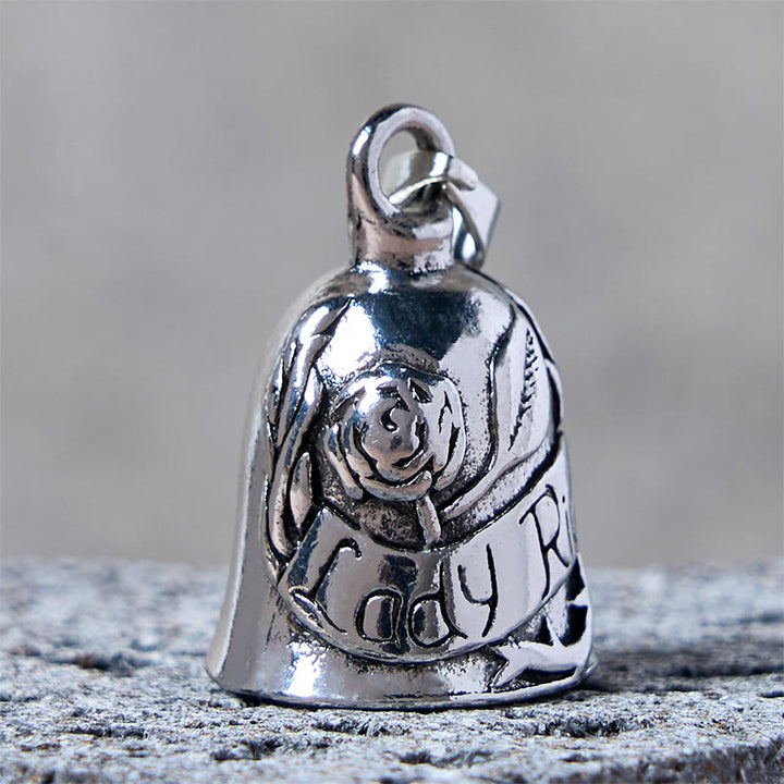 Llavero vintage con campana de motocicleta con rosa y dama jinete - image 2