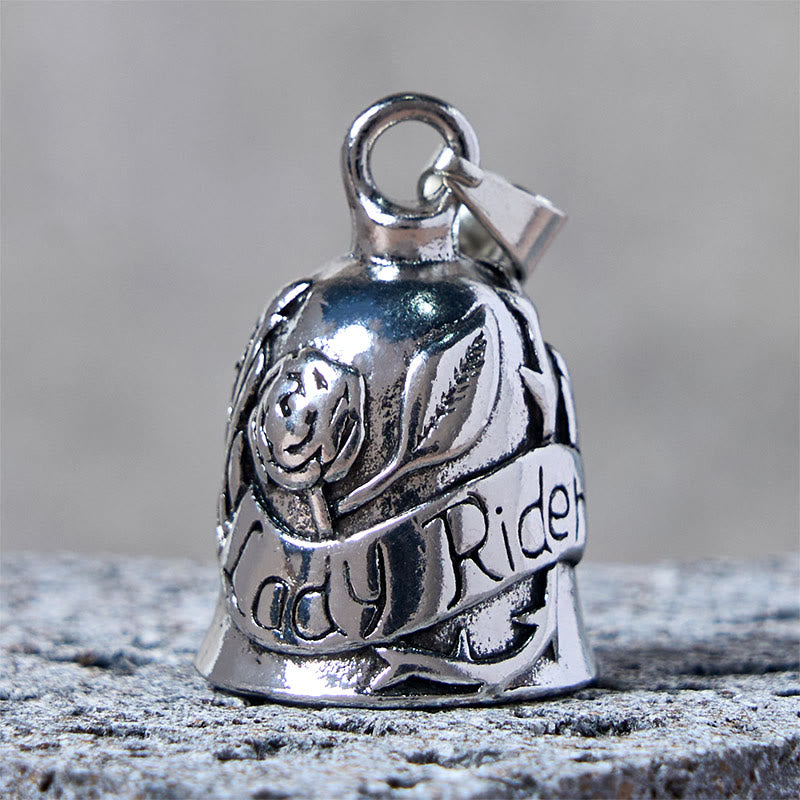 Llavero vintage con campana de motocicleta con rosa y dama jinete - Colgante - image 1