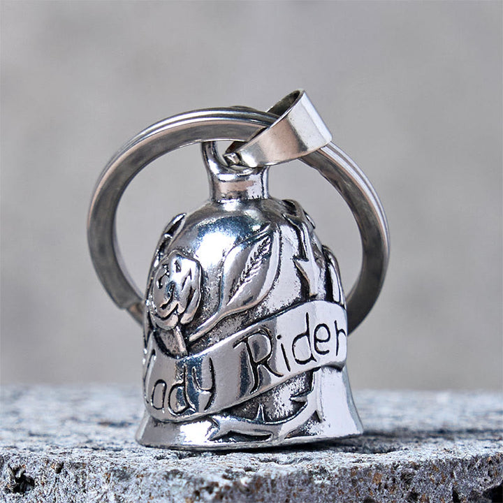 Llavero vintage con campana de motocicleta con rosa y dama jinete - Llavero - image 0