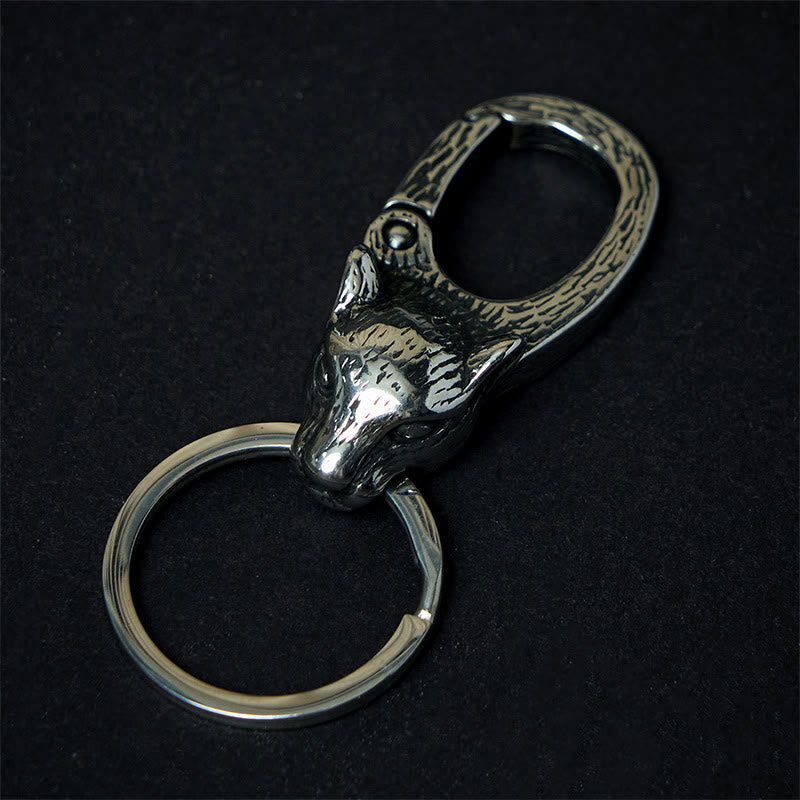 Llavero creativo de metal inoxidable con forma de cabeza de leopardo - Llavero - image 0