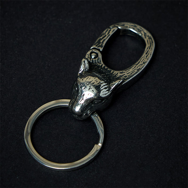 Llavero creativo de metal inoxidable con forma de cabeza de leopardo - Llavero - image 0