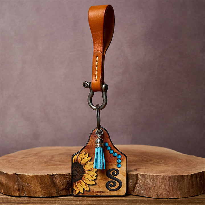 Llavero con hebilla de herradura y colgante con estampado de letras de girasoles occidentales - image 12