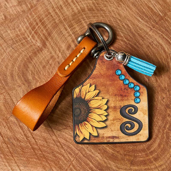 Llavero con hebilla de herradura y colgante con estampado de letras de girasoles occidentales - image 8