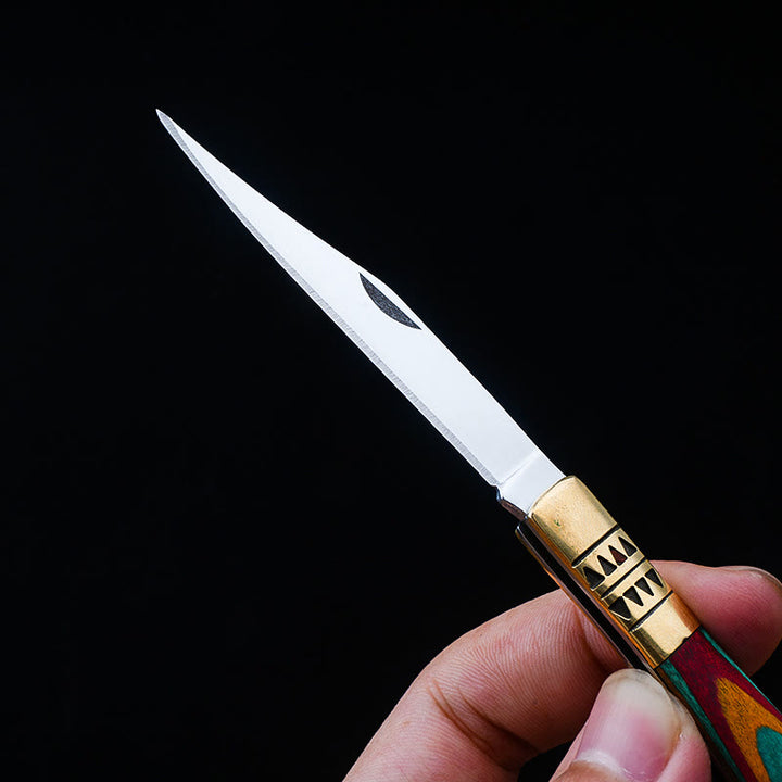 Navaja plegable de latón de colores con forma de mano de Buda y collar de piedra roja - image 6